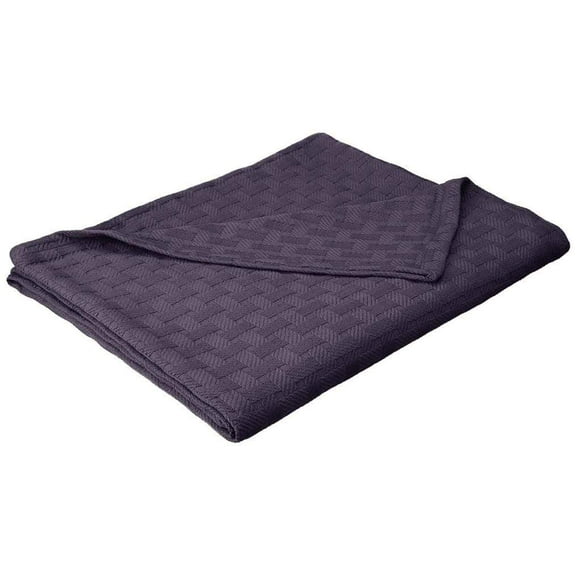 Basket Weave All-Season 100% Cotton Thermal Woven Blanket Navy Blue / Twin/Twin XL