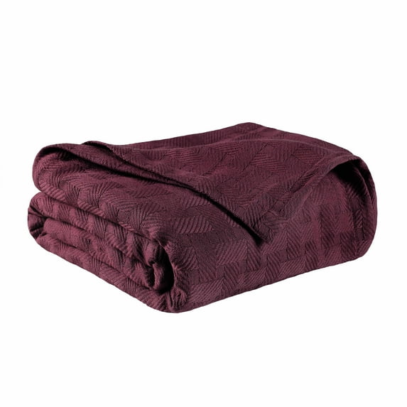 Basket Weave All-Season 100% Cotton Thermal Woven Blanket Plum / Twin/Twin XL