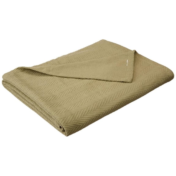 Basket Weave All-Season 100% Cotton Thermal Woven Blanket Sage / Full/Queen