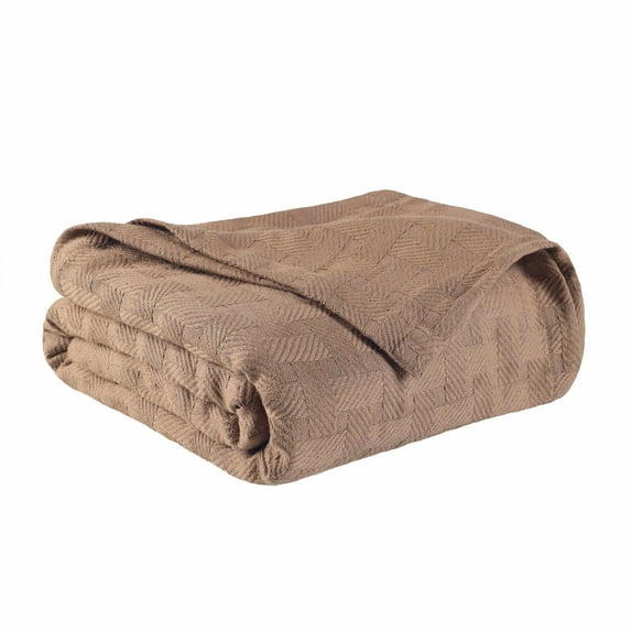 Basket Weave All-Season 100% Cotton Thermal Woven Blanket Taupe / Full/Queen