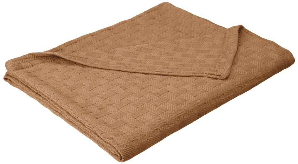 Basket Weave All-Season 100% Cotton Thermal Woven Blanket Taupe / King
