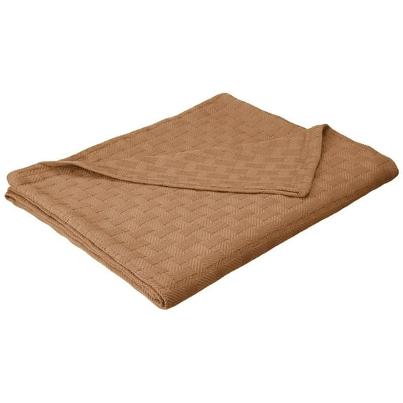 Basket Weave All-Season 100% Cotton Thermal Woven Blanket Taupe / King