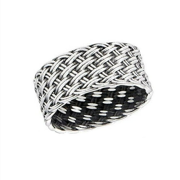 Basket Weave Ring Silver 316L Stainless Steel Mens Womens Anniversary Handfasting Wedding Band Fantasy Forge Jewelry