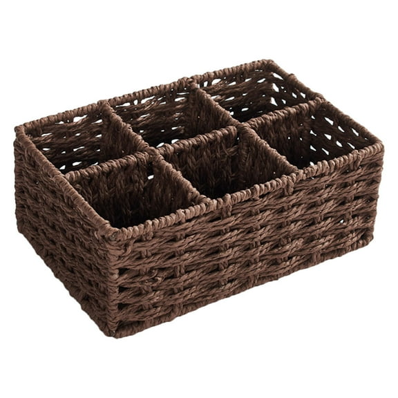 Woven Compartment Basket Desktop Organizer for Home and Cosmetics