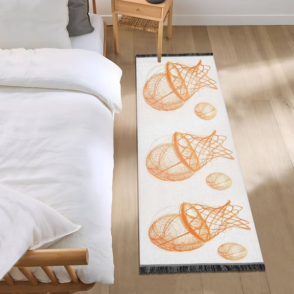 Basket and Ball Runner Area Rug 2x6 Soft Non-Slip Washable Bedside Carpet for Hallway Bedroom Living Room Home Decor