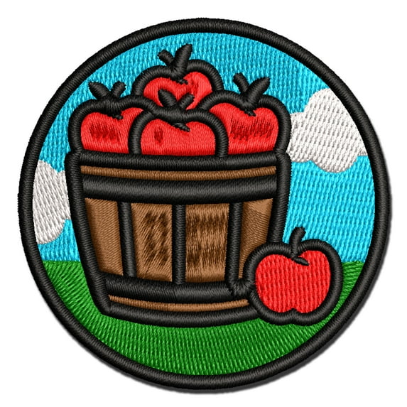 Basket of Apples Fruit Fall Applique Multi-Color Embroidered Hook & Loop Patch - 2.0 Inch Mini