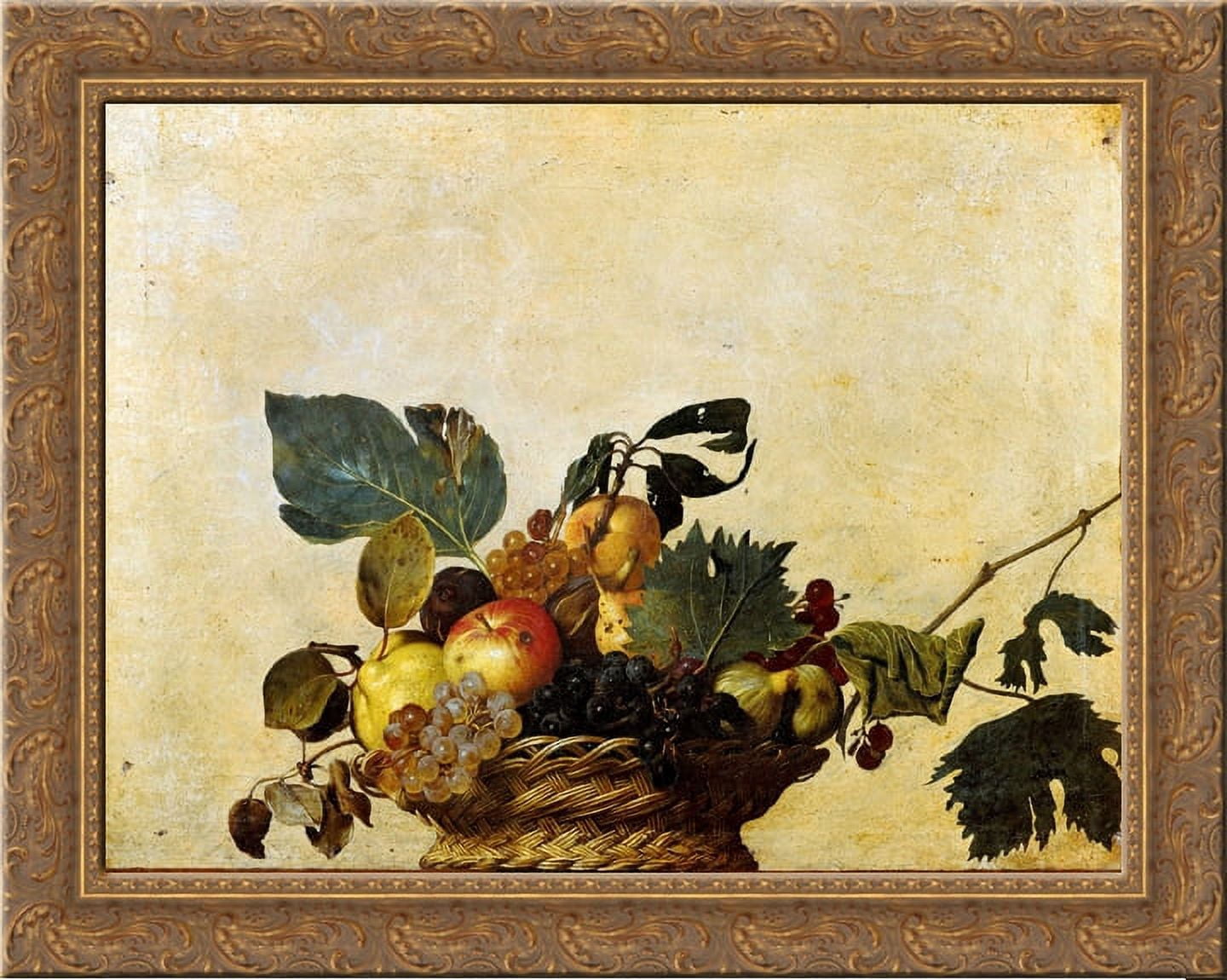 Basket of Fruit 24x20 Gold Ornate Wood Framed Canvas Art by Caravaggio ...