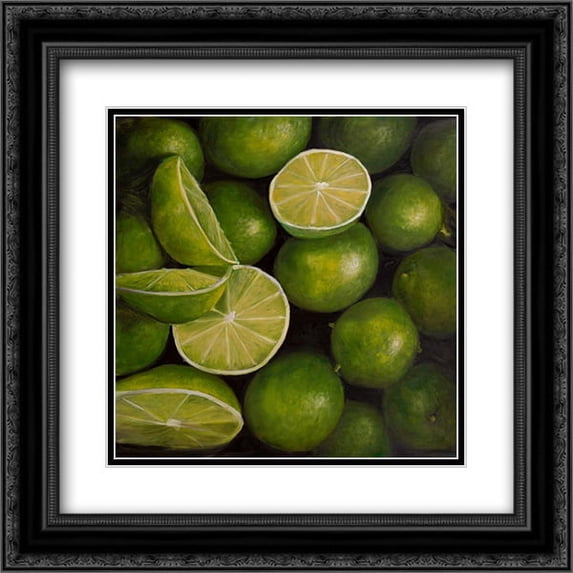Basket of Limes Fruit 2x Matted 20x20 Black Ornate Framed Art Print by Atelier B Art Studio