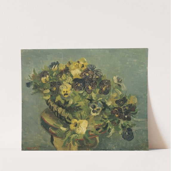 Basket of pansies on a small table - Vincent Van Gogh Artwork - livingroom bedroom office dining room - 12x16 - High Quality Wall Art Poster Print Decor - UNFRAMED