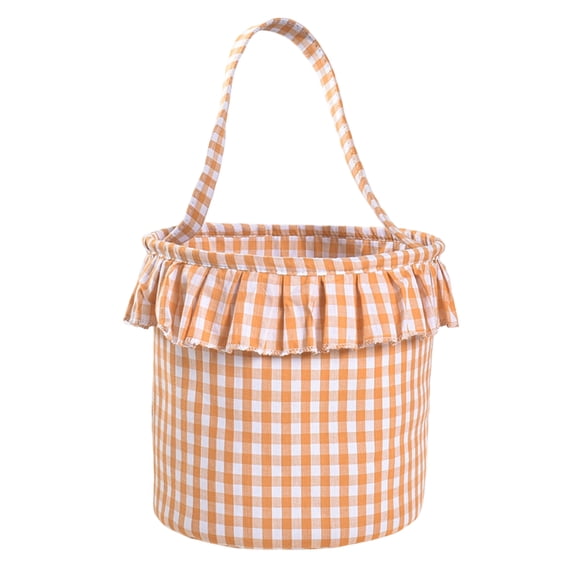Basket with Handle Orange Gingham Ruffle Top 9X9X7 Inch 1 Piece Fabric Storage Halloween Treat Pail for Student Trick Or Treat Fall Events
