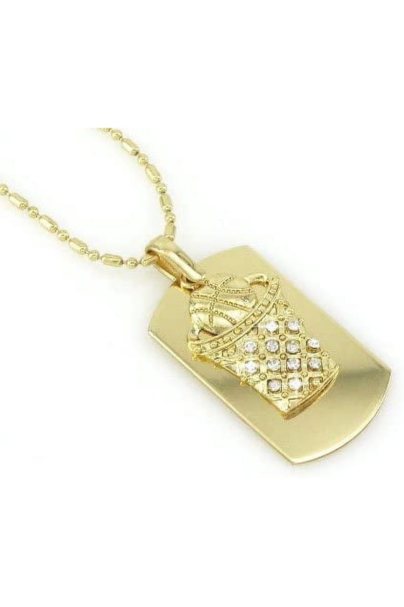 BasketBall Hoop Gold Tone Dog Tag Necklace-With Free Chain