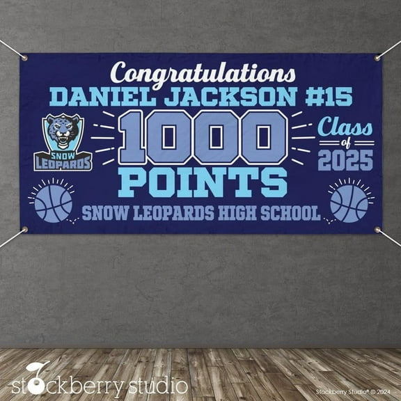 Basketball 1,000 Points Vinyl Banner Personalized Backdrop Senior Night Decor