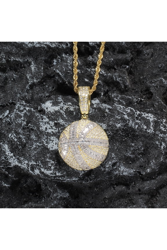 Basketball 14K Yellow Gold Pendant Necklace Male Necklace Jewelry Sports Pendant Unisex Sweater Chain Sport Jewelry