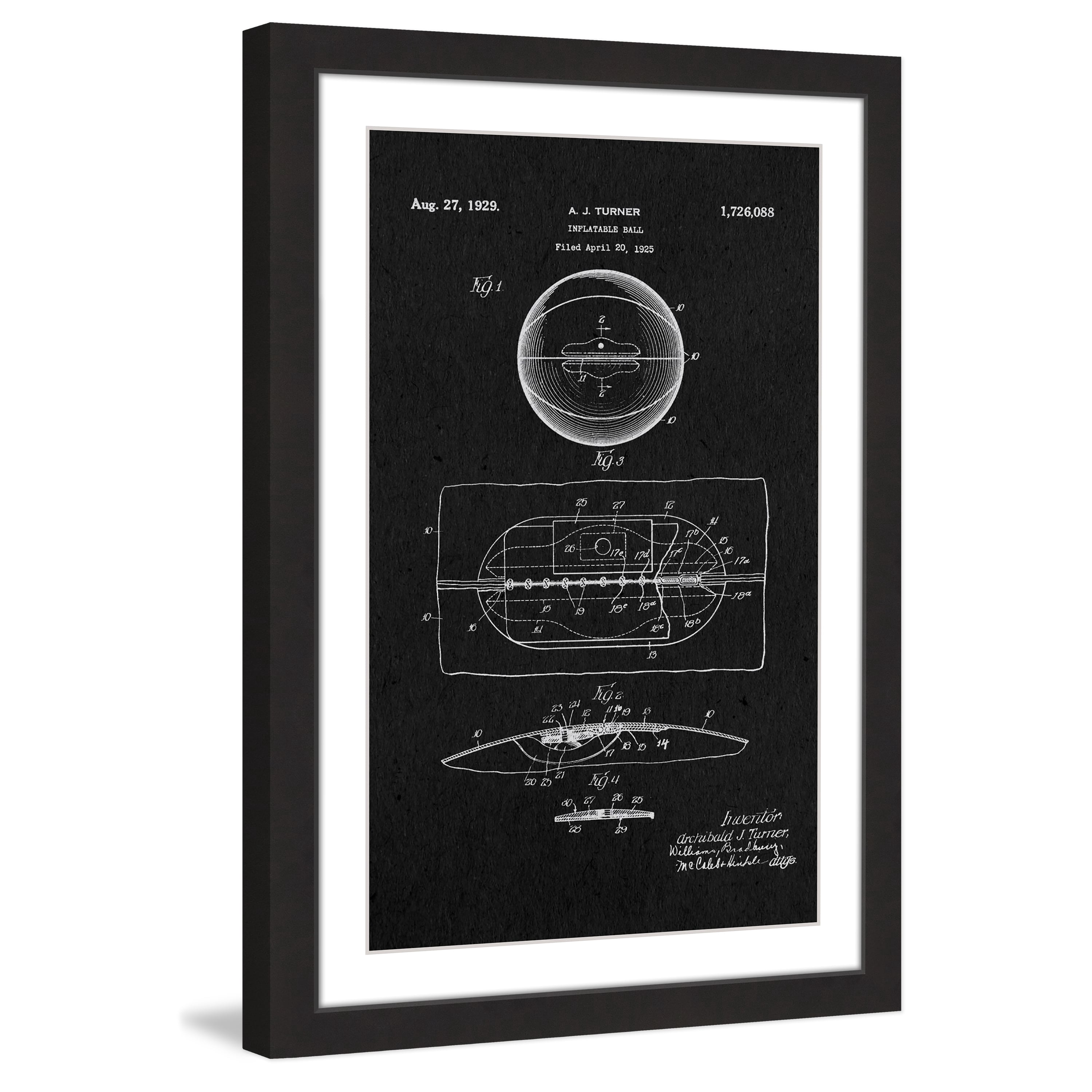 "Basketball 1925 Black Paper" Framed Painting Print