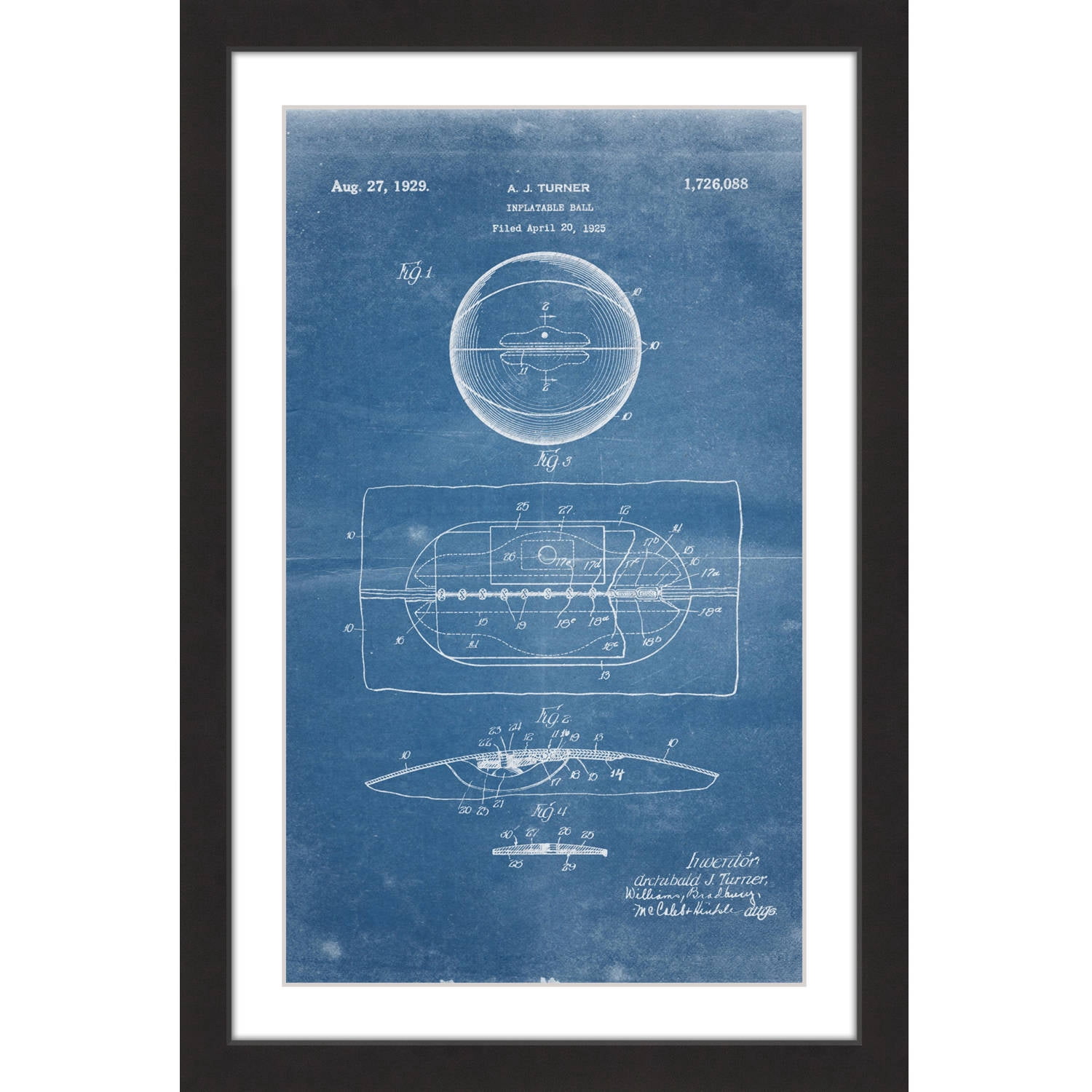 "Basketball 1925 Blueprint" Framed Painting Print