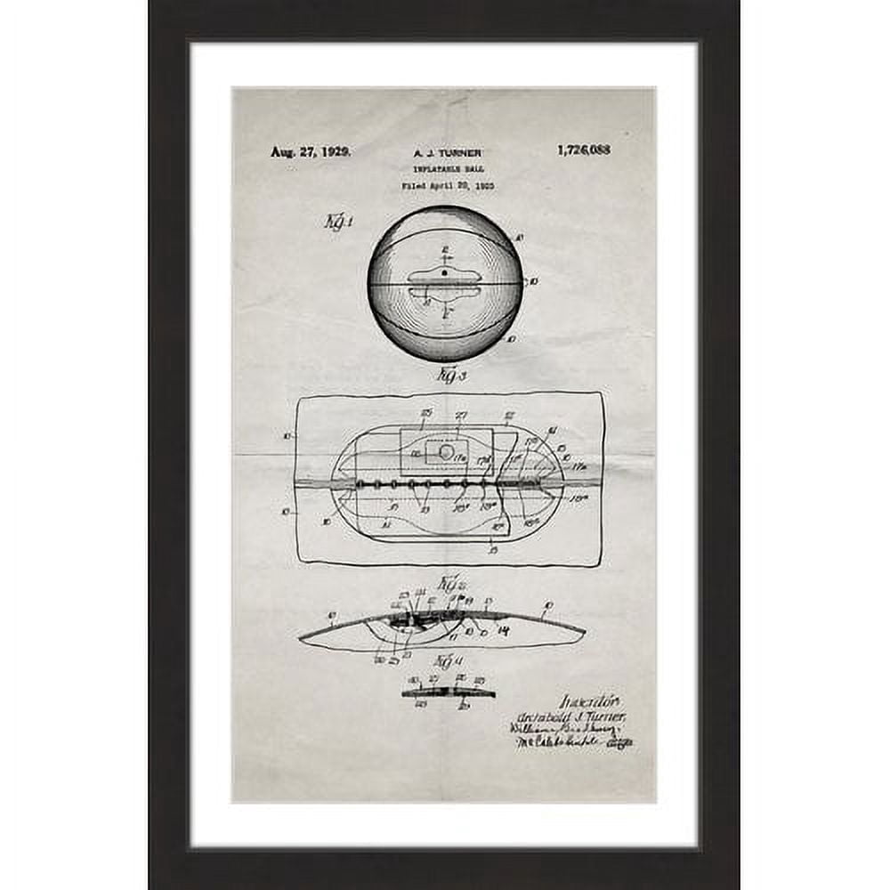 "Basketball 1925 Old Paper" Framed Painting Art Print, 24" x 1.5"
