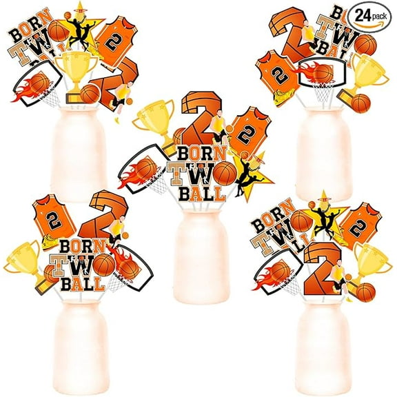 Basketball 2nd Birthday Decorations for Boys, Born 2 Ball Birthday Decorations Basketball - 24pcs Born Two Ball Table Centerpieces for Sports Basketball Themed 2nd Birthday Party Decorations