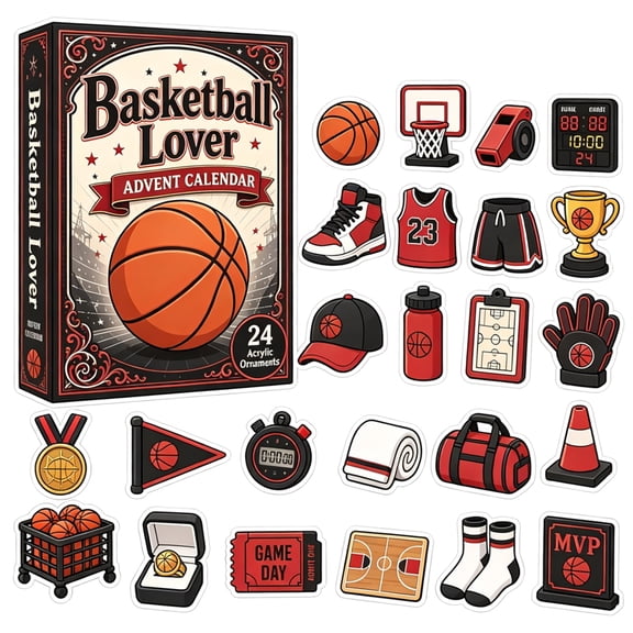 Basketball Advent Calendar 2026, 24-Day Christmas Countdown Box with Collectible 2D Acrylic Keychain Charms, Sports Themed Holiday Decor Set, Slam Dunk Surprise Reveal for Fans & Collectors