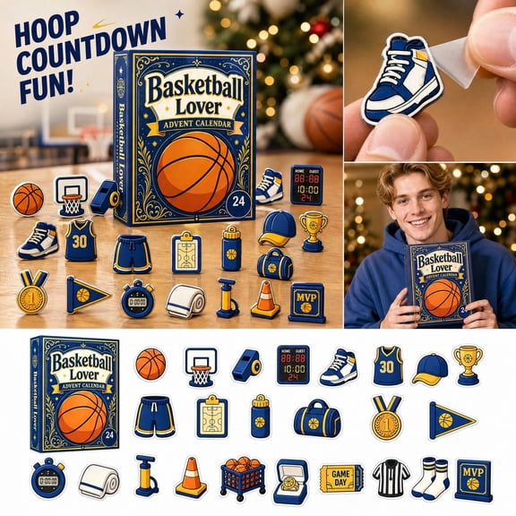 Basketball Advent Calendar Featuring 24Pc 2D Acrylic Charms, Sports Themed Countdown Set for Boys Birthday and Holiday Celebrations