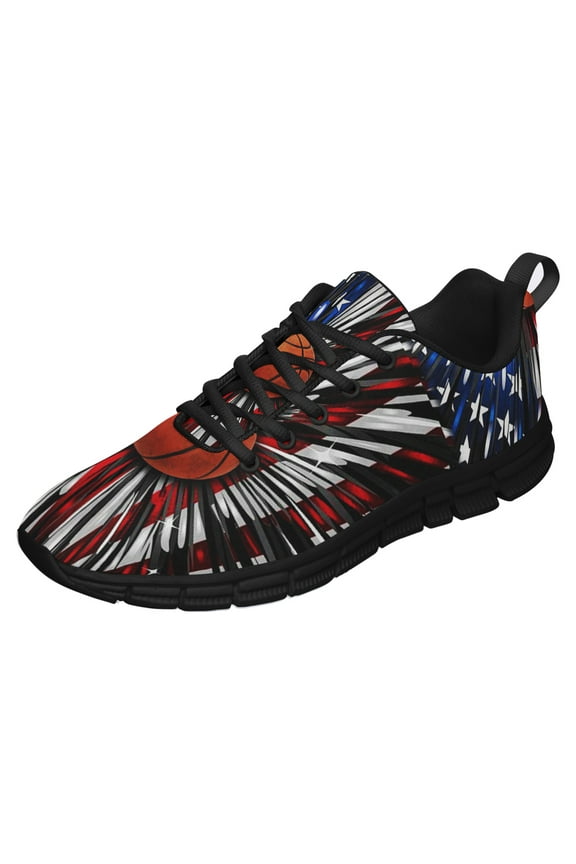 Basketball American Flag Running Shoes Sneakers Mesh Black Size 3.5