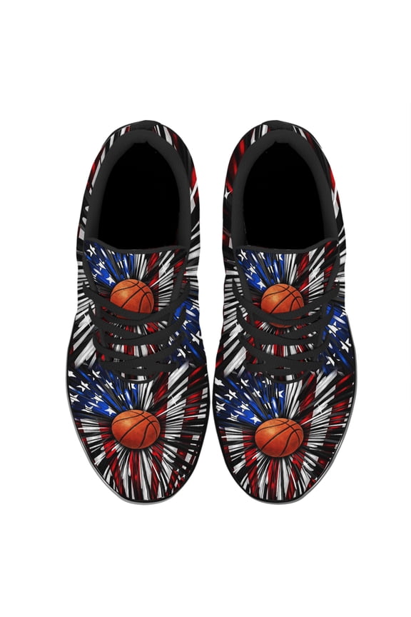 Basketball American Flag Shoes Women's Fashion Sneakers Tennis Running Shoes for Men Women Black Size 4