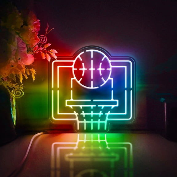 Basketball And Hoop Led Light Box, Dimmable Neon-Like Light Signs USB Power for Wall Decor Bedroom Decoration, Color Flow Effect (WxH) 16"x16"