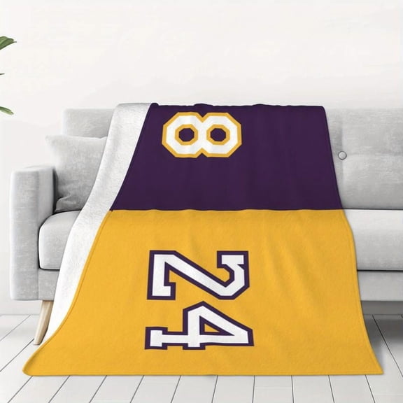 Basketball Anime Flannel Fleece Throw Blanket - Soft Cozy Warm Plush Blanket with 8 & 24 Icon, All Season Gift, Non-Woven Polyester 250-300gsm