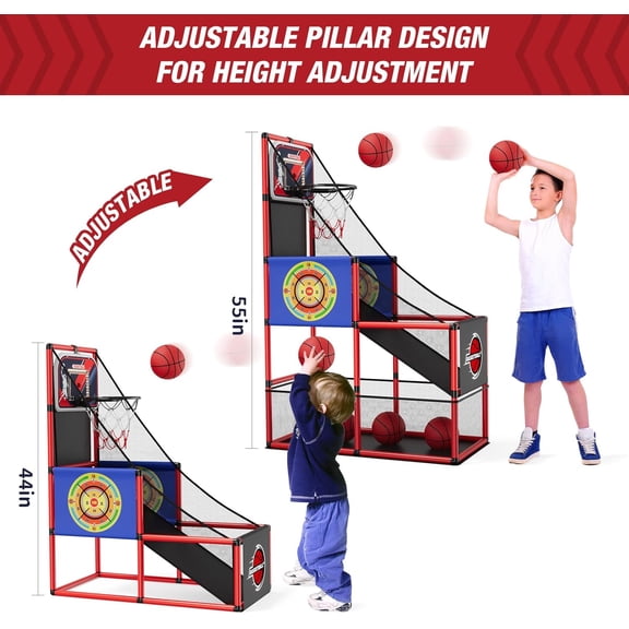 Basketball Arcade Game Indoor Outdoor, Kids Basketball Hoop with 4 Balls & Pump, Single Shot Basketball Game at Home, Carnival Games Sport Toys for Boys Girls Teens
