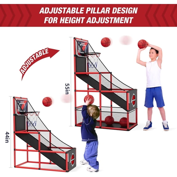 Basketball Arcade Game Indoor Outdoor, Kids Basketball Hoop with 4 Balls & Pump, Single Shot Basketball Game at Home, Carnival Games Sport Toys for Boys Girls Teens
