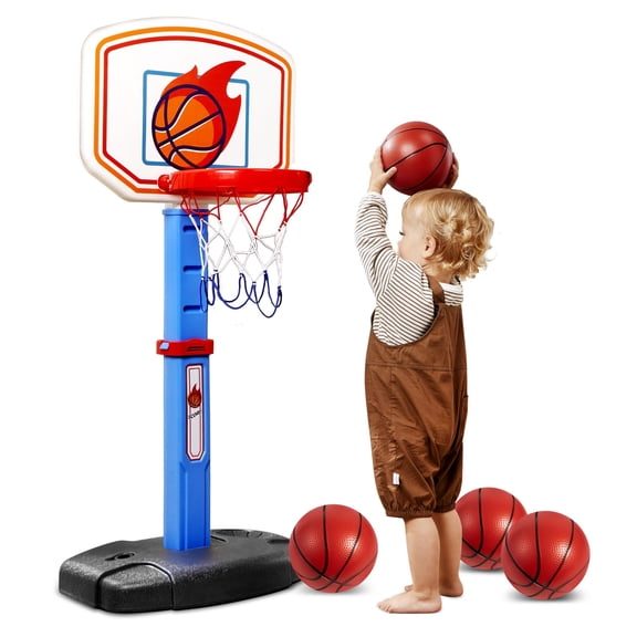 Basketball Arcade Game Set with 4 Balls, Adjustable Basketball Goal, Indoor Outdoor Play, Carnival Games, Christmas Birthday Gift - Air Pump Included