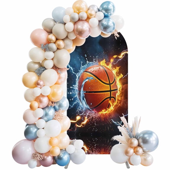 Basketball Arch Backdrop Cover 4 FT Fire and Water Lightning Impact Stretchy Elastic Arch Stand Covers Spandex Arched Background Birthday Wedding Party Decoration (No Stand)