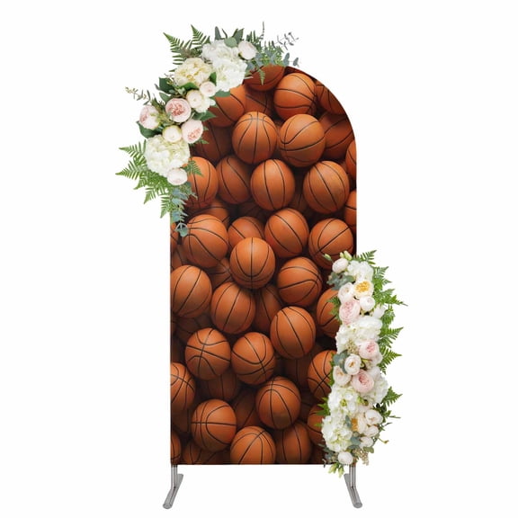 Basketball Arch Backdrop Cover 5FT, Modern Chic Classic Sports Balls Textured Spandex Fitted Stretchy Arch Stand Covers, Round Top Chiara Backdrop Cover for Wedding Party Birthday Baby Shower
