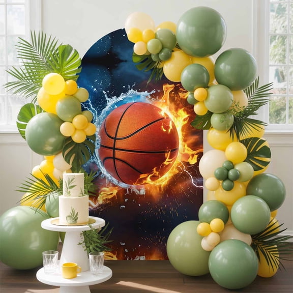 Basketball Arch Backdrop Cover, 5FT, Water and Fire Lightning Impact Spandex Arch Covers Double-Sided Backdrop for Wedding Birthday Party Photo Background Decoration