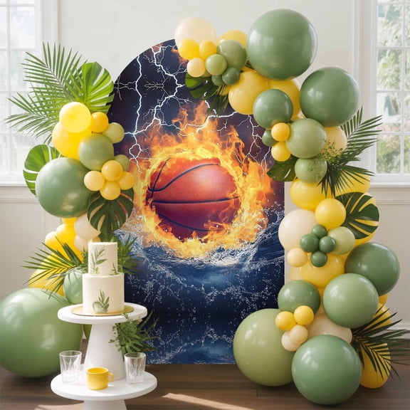 Basketball Arch Backdrop Cover, 7.2FT, Abstract Fire and Water Lightning Impact Spandex Arch Covers Double-Sided Backdrop for Wedding Birthday Party Photo Background Decoration