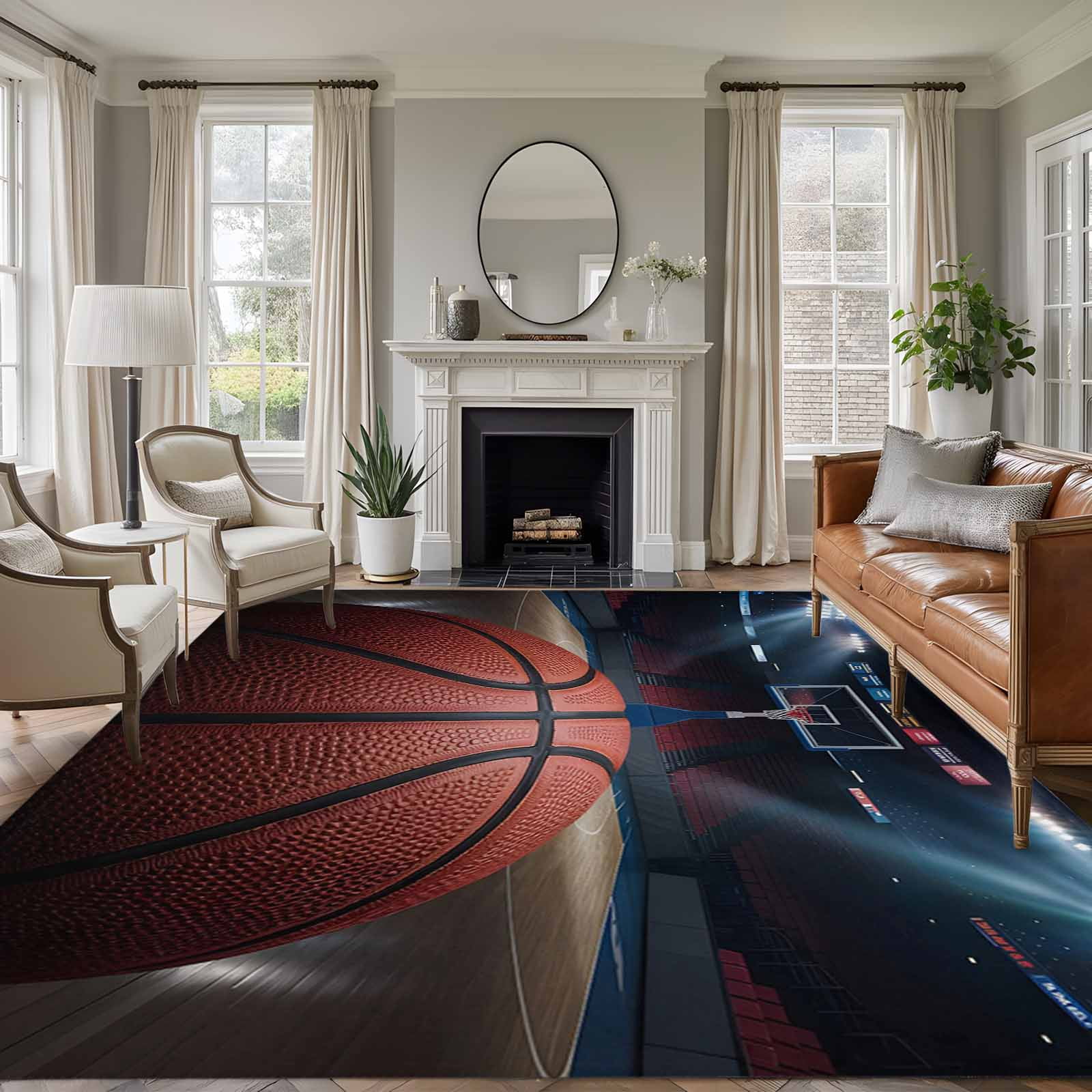 Basketball Area Rug 5x8 Washable Rug Non Slip Sports Theme Stadium ...