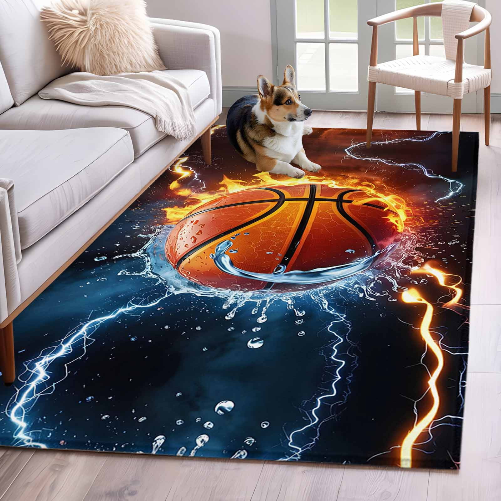 Basketball Area Rugs 4x6 ft Fire and Water Lightning Impact Washable ...