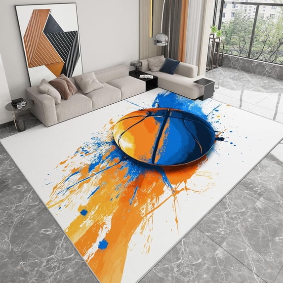 Basketball Area Rugs, Sports Ink Splash Basketball Carpet, Washable Non ...