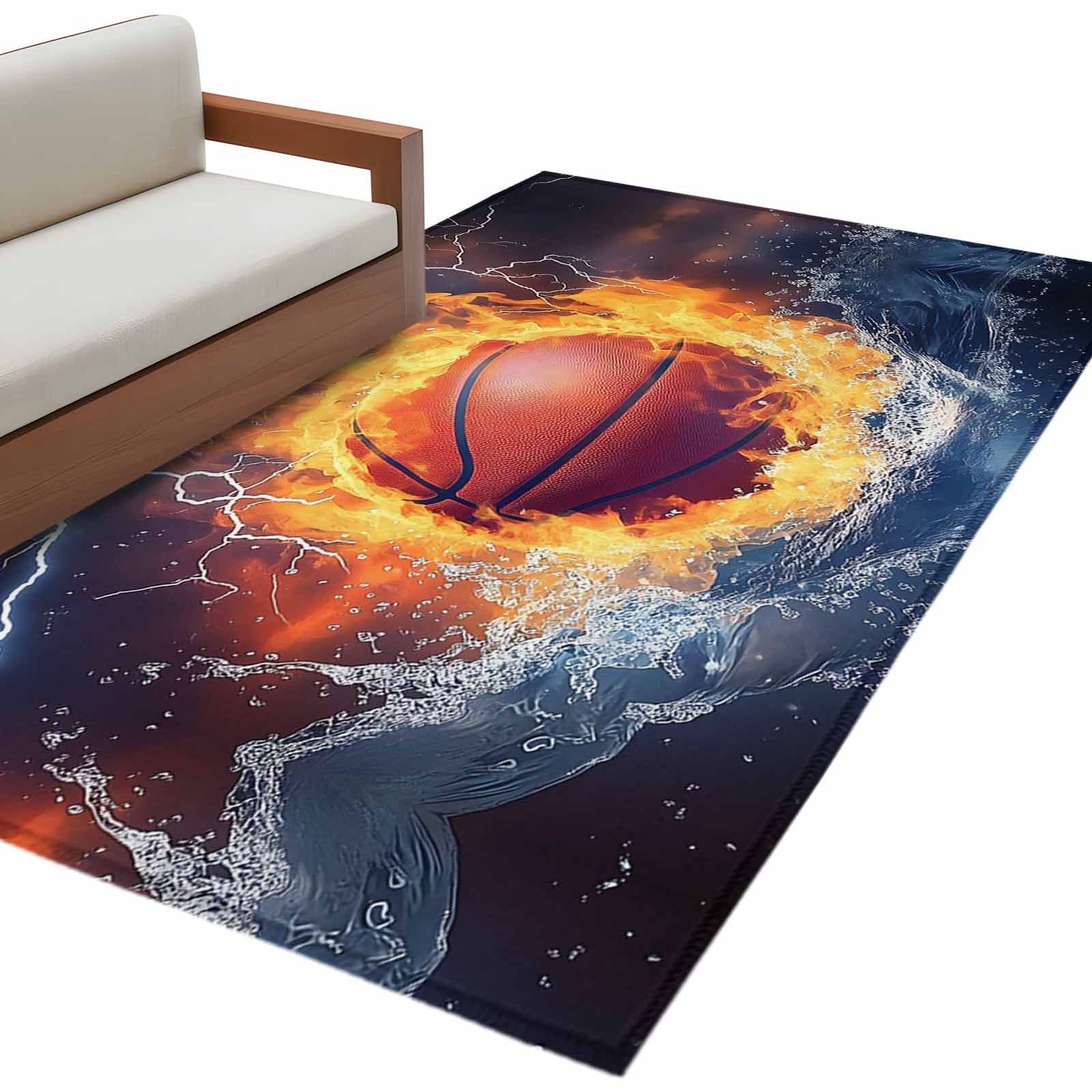 Basketball Area Rug 3x5ft Abstract Fire and Water Non-Slip Washable ...