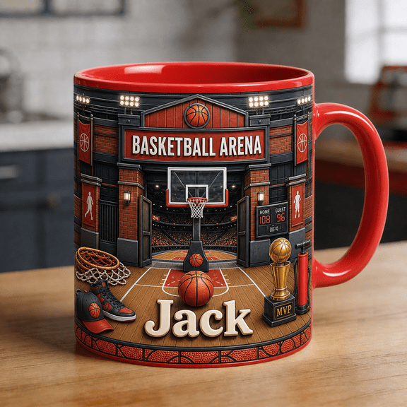 Basketball Arena Mug 3D Effect Personalized Hoop and Ball Gift for Players