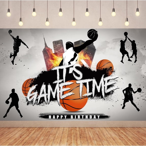 Basketball Backdrop It's Game Time Party Backdground Basketball Birthday Party Decorations Background for Teens Kids Sports Themed Birthday Photography Photobooth Props