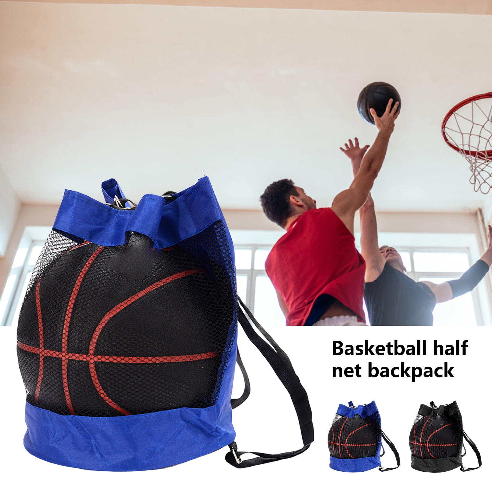 Netted Drawstring Backpack Basketball Backpack Half Net Drawstring Mouth Storage Ball Portable ...