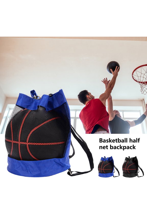 Basketball Backpack Half Net Drawstring Mouth Storage Ball Portable Adjustable Straps Backpack for Sports