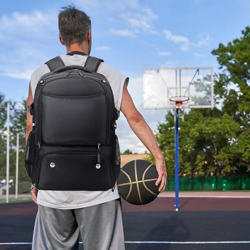 Basketball Backpack, Large Capacity Basketball Bag with Shoe Compartment and Detachable Independent Mesh Bag for Volleyball, Soccer, Breathable Gym Sports Training Equipment Bags f