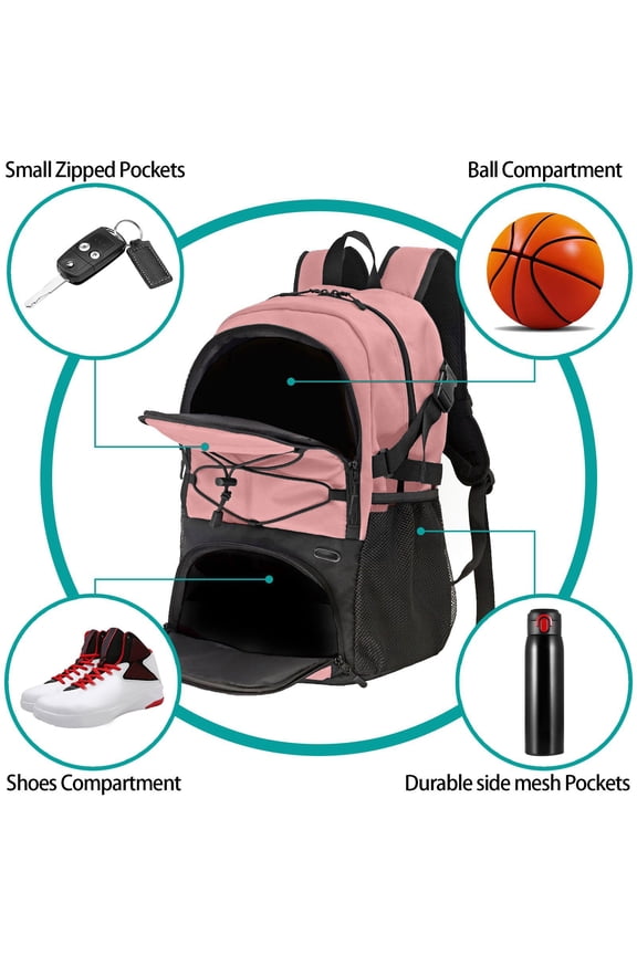 Basketball Backpack with Shoe Compartment, Large Capacity Travel Laptop Bag with Air Cushion Back Support, Multifunctional Sports Daypack for Men Women Youngsters