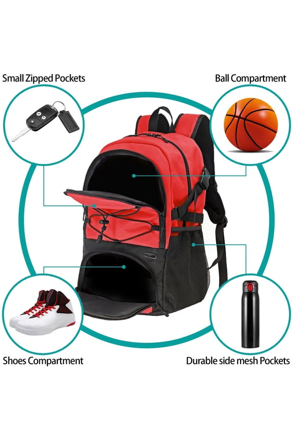 Basketball Backpack with Shoe Compartment, Large Capacity Travel Laptop Bag with Air Cushion Back Support, Multifunctional Sports Daypack for Men Women Youngsters