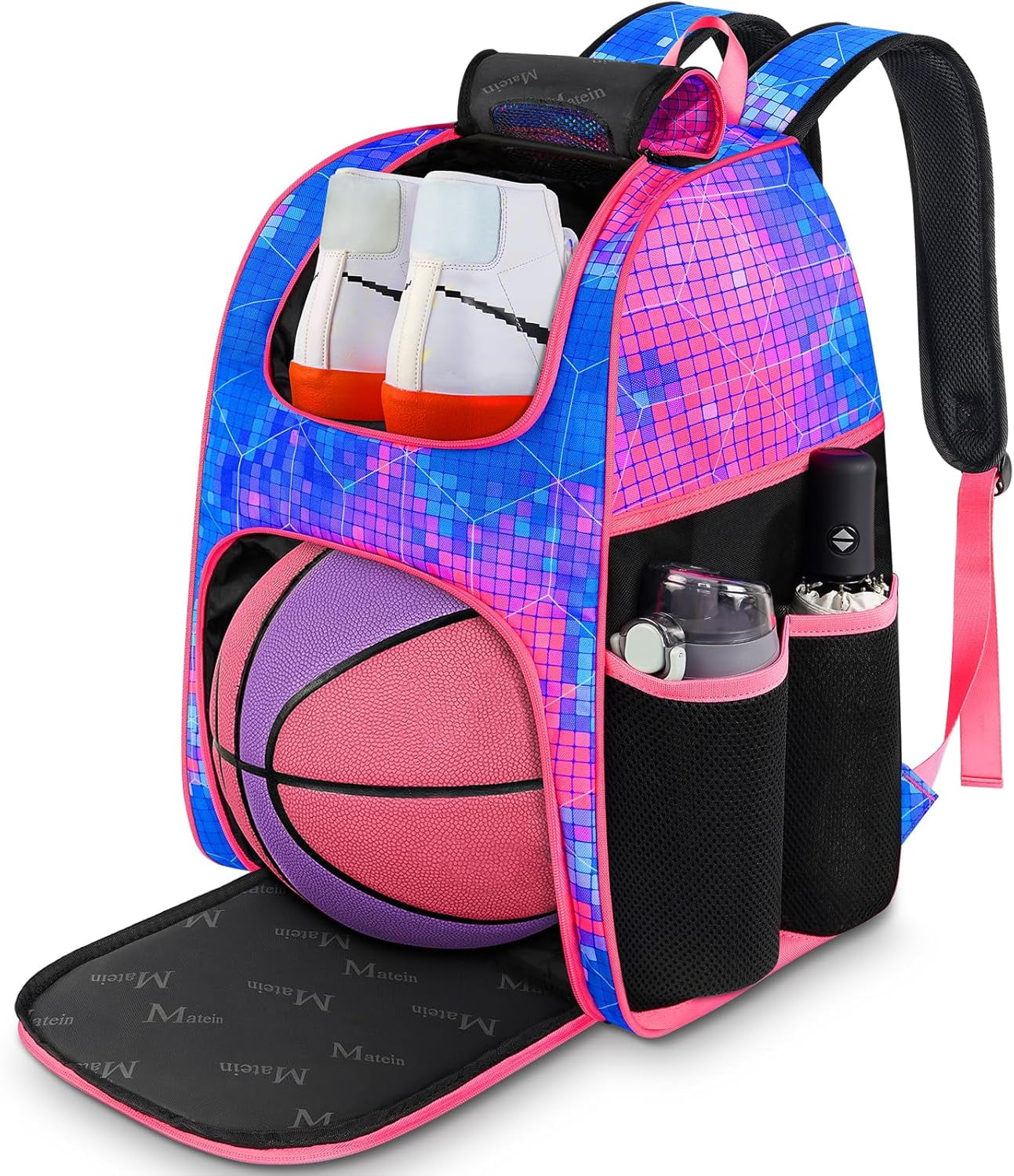 Basketball Backpack & Tennis Bag 6 Rackets, Sturdy Soccer Bag with Ball Holder & Large Protective Convertible Racquet Backpack with Shoes Compartment for Men Women