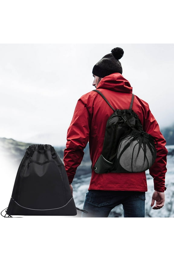 Basketball Backpack for Training & Travel | Multifunctional Sports Drawstring Bag with Mesh Ball Pocket, Waterproof Partition, Adjustable Straps, Large Capacity Storage, Black