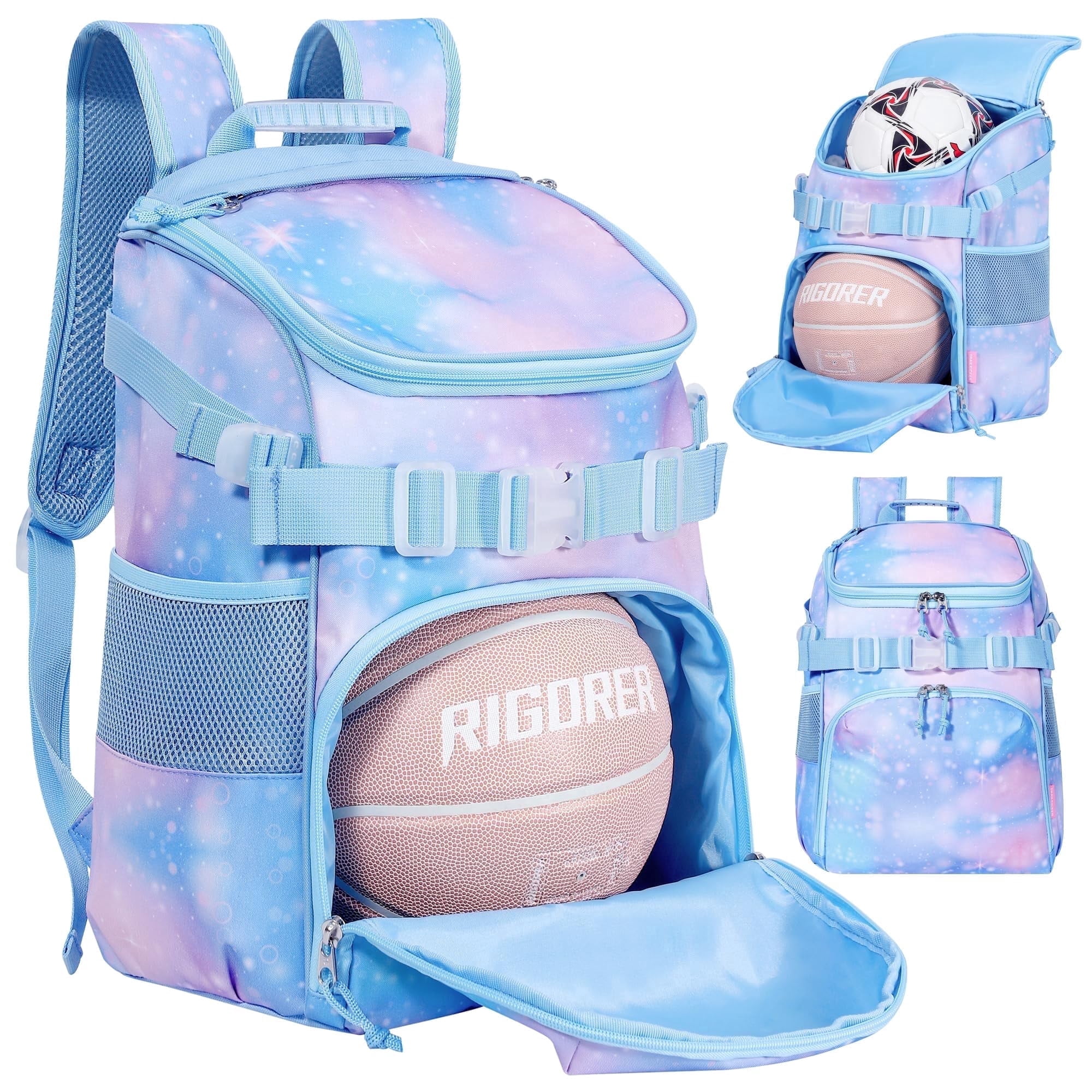 Basketball Backpack Women Fit Soccer Volleyball Baseball Football Sports Backpack Training Equipment Bag for Team -Sky Blue
