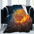thumbnail image 1 of Basketball Ball in Fire and Water Throw Blanket Ultra Soft Warm All Season Basketball Game Decorative Fleece Blankets for Bed Chair Car Sofa Couch Bedroom 50"X40", 1 of 1