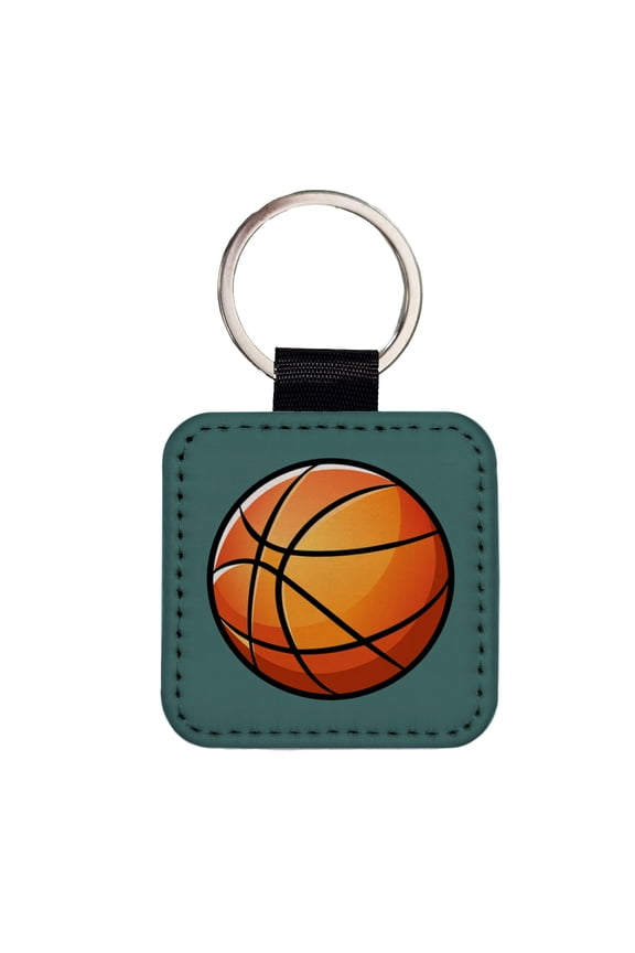 Basketball Ball Sport Faux Leather Square Keychain